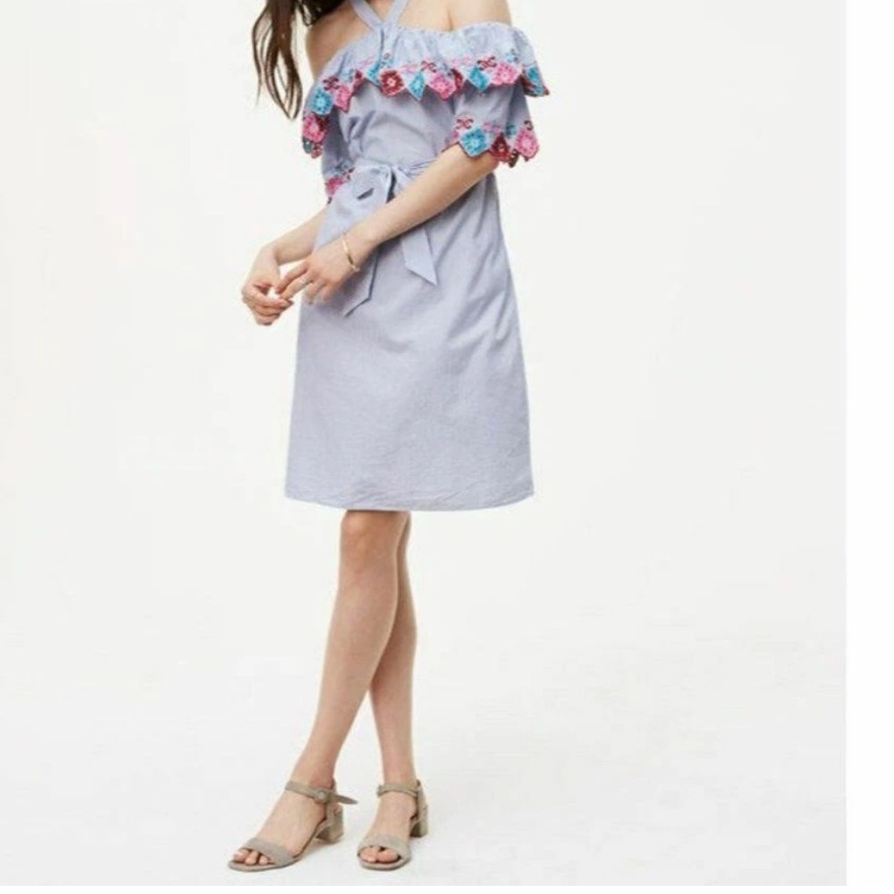 NEW LOFT Resort Nautical Beach Vacation Coastal Striped Blue Dress Petite XSP XS